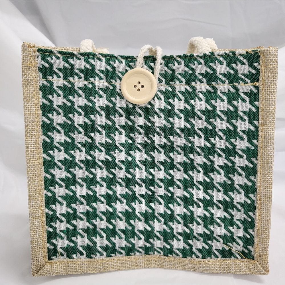 2 Tote Bags Women's Summer cotton and linen Plaid fashion square lock clasp